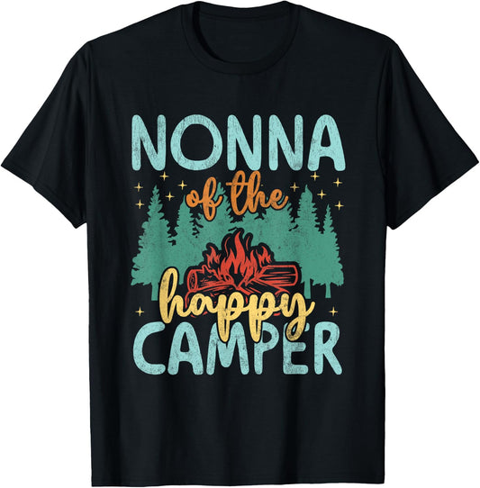 Nonna of Happy Camper 1st Birthday Party Retro Nonna T-Shirt - T-Shirt | Black