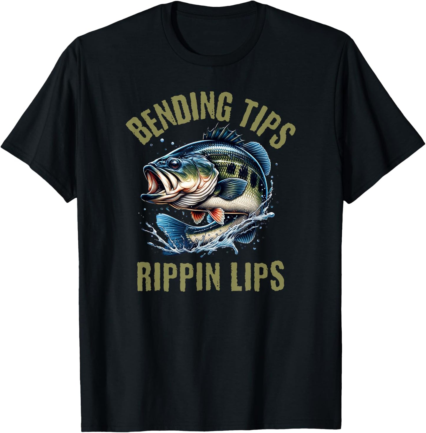 Bending Tips Rippin Lips Fishermen Bass Fishing Design T-Shirt - T-Shirt | Black