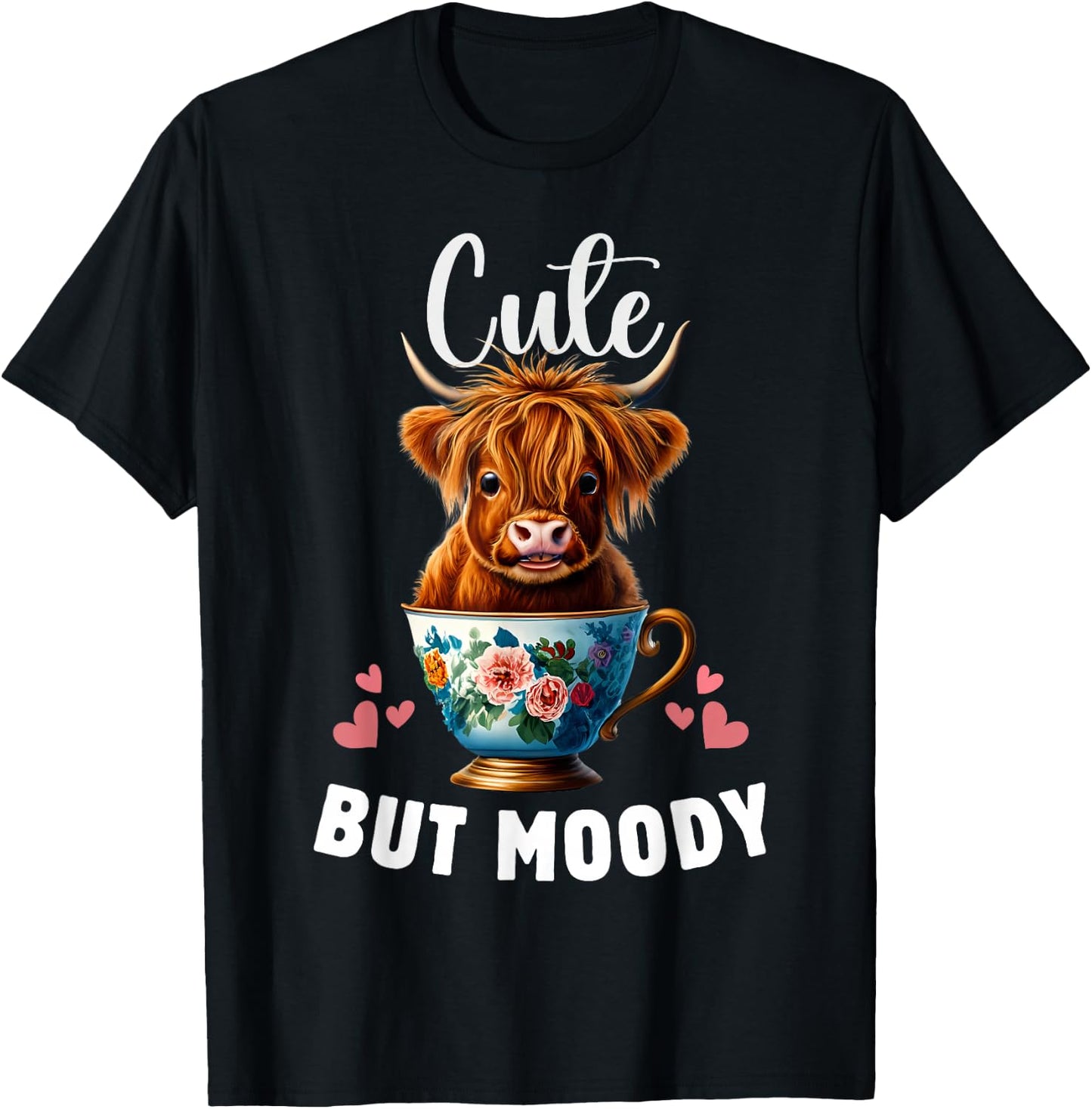 Cow miniature Highland Cow Cute But Moody Baby Cow for Girls T-Shirt - T-Shirt | Black