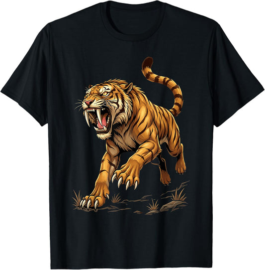 Saber Tooth Tiger Smilodon T-Shirt - T-Shirt | Black