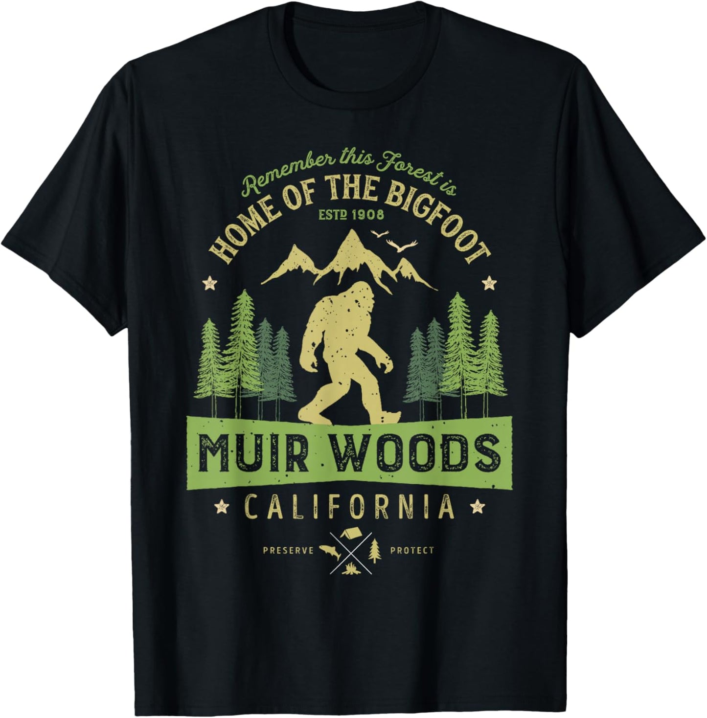 Muir Woods National Monument T Shirt California Bigfoot Park T-Shirt - T-Shirt | Black