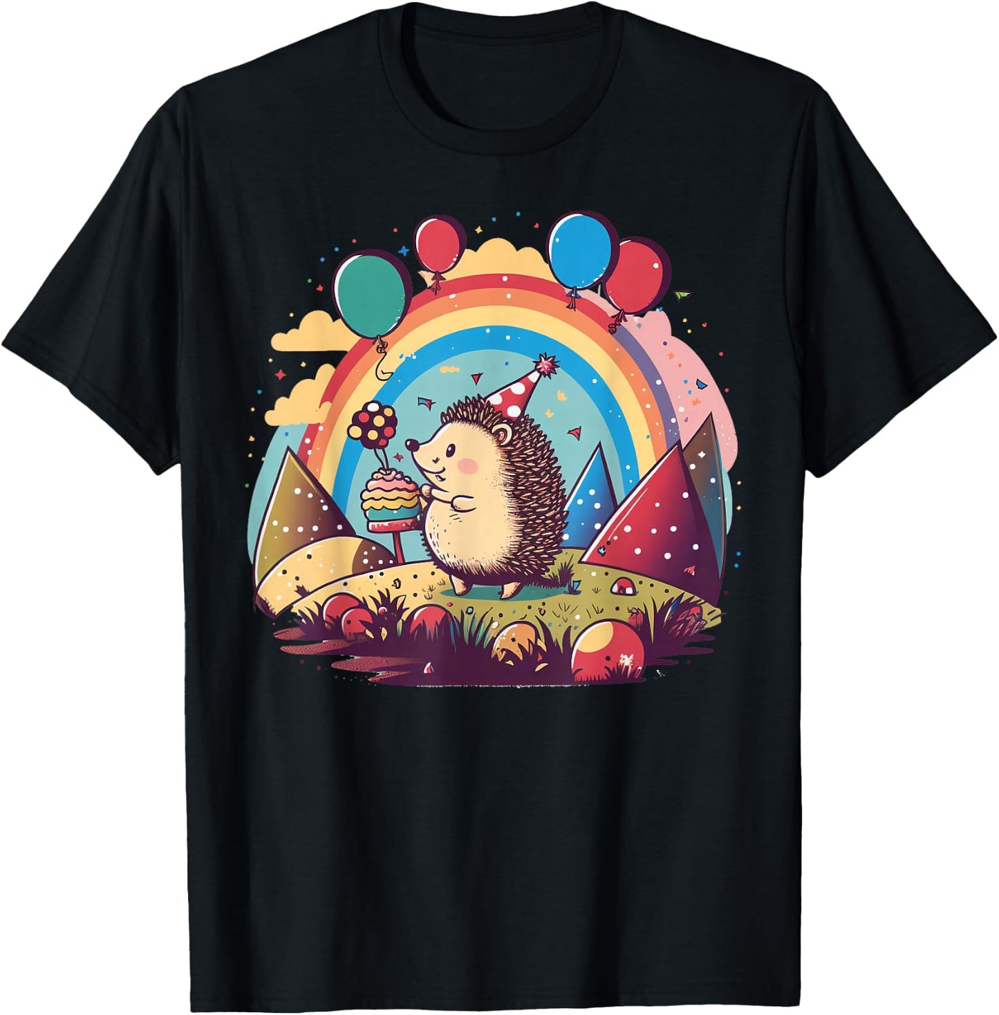 Celebration Hedgehog Event Birthday Party Hedgehog T-Shirt - T-Shirt | Black