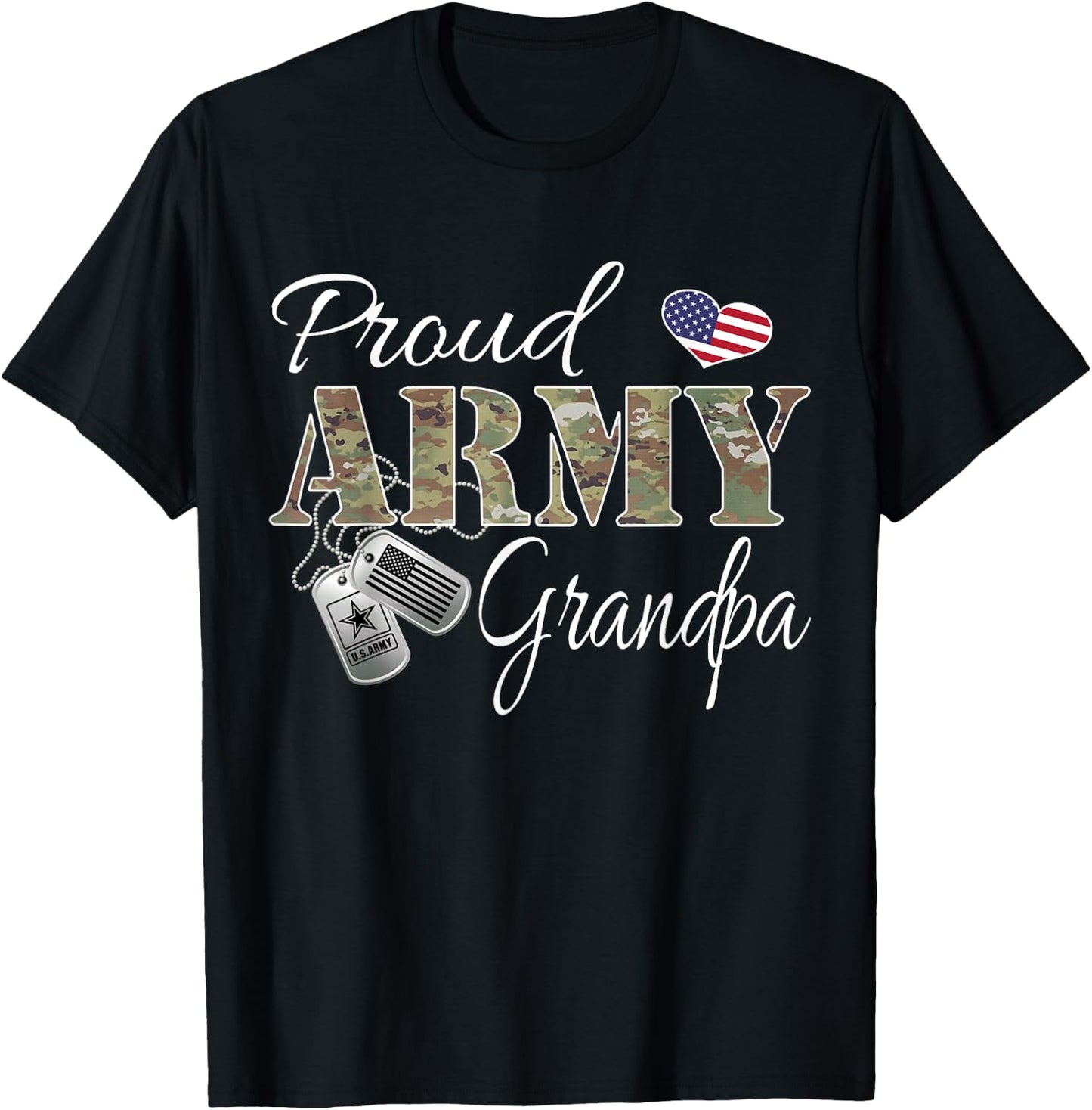 Proud Army Grandpa with Army Dog Tag US Flag Men Women T-Shirt - T-Shirt | Black