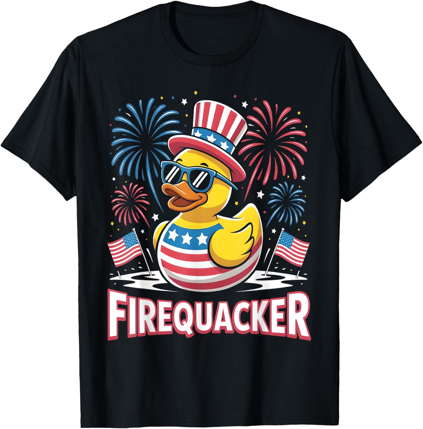 Firequacker Rubber Duck American Flag Fireworks 4th of July T-Shirt - T-Shirt | Black