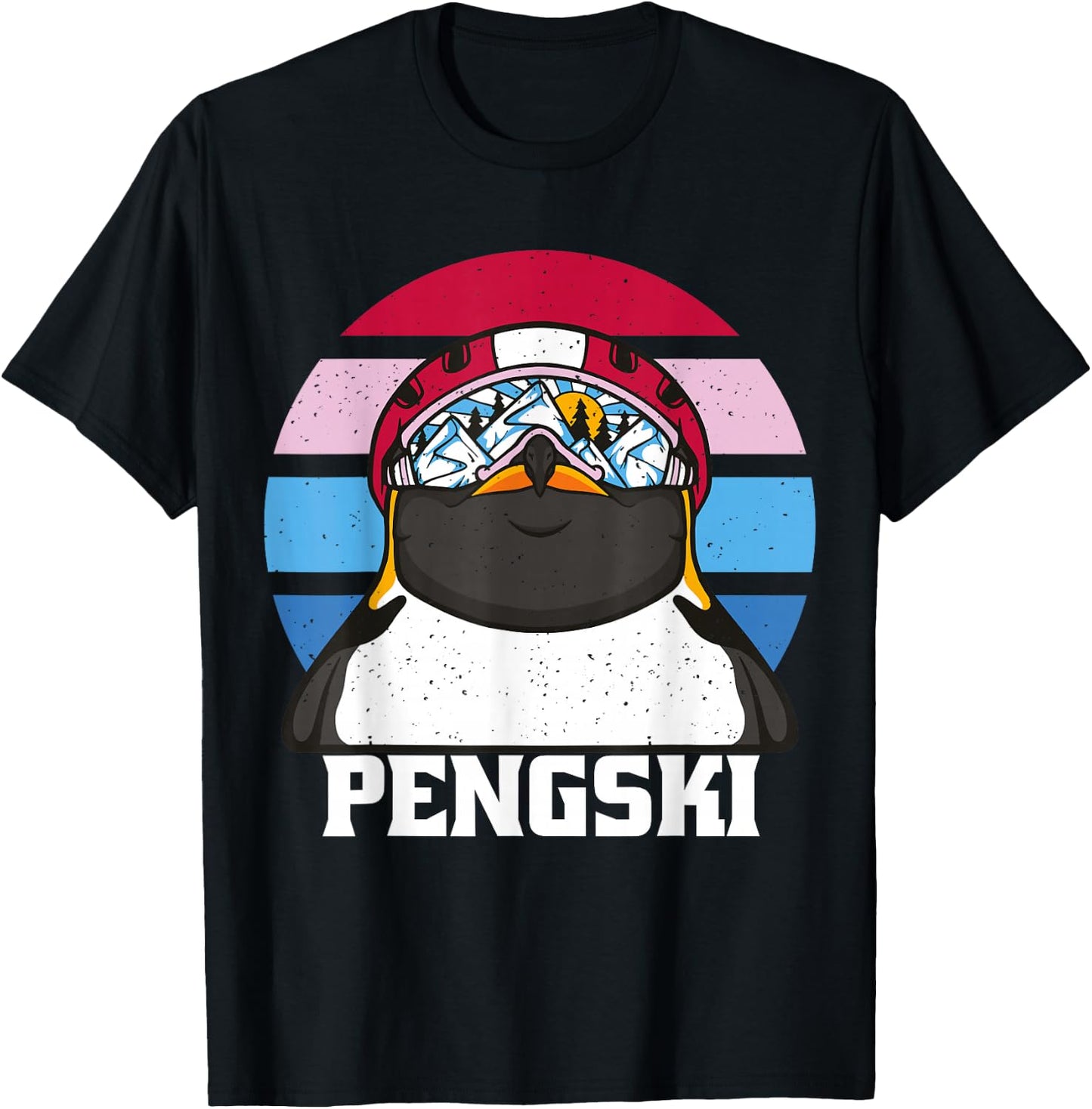 Ski Pengski Retro Vintage Funny Penguin with Ski Goggles T-Shirt - T-Shirt | Black
