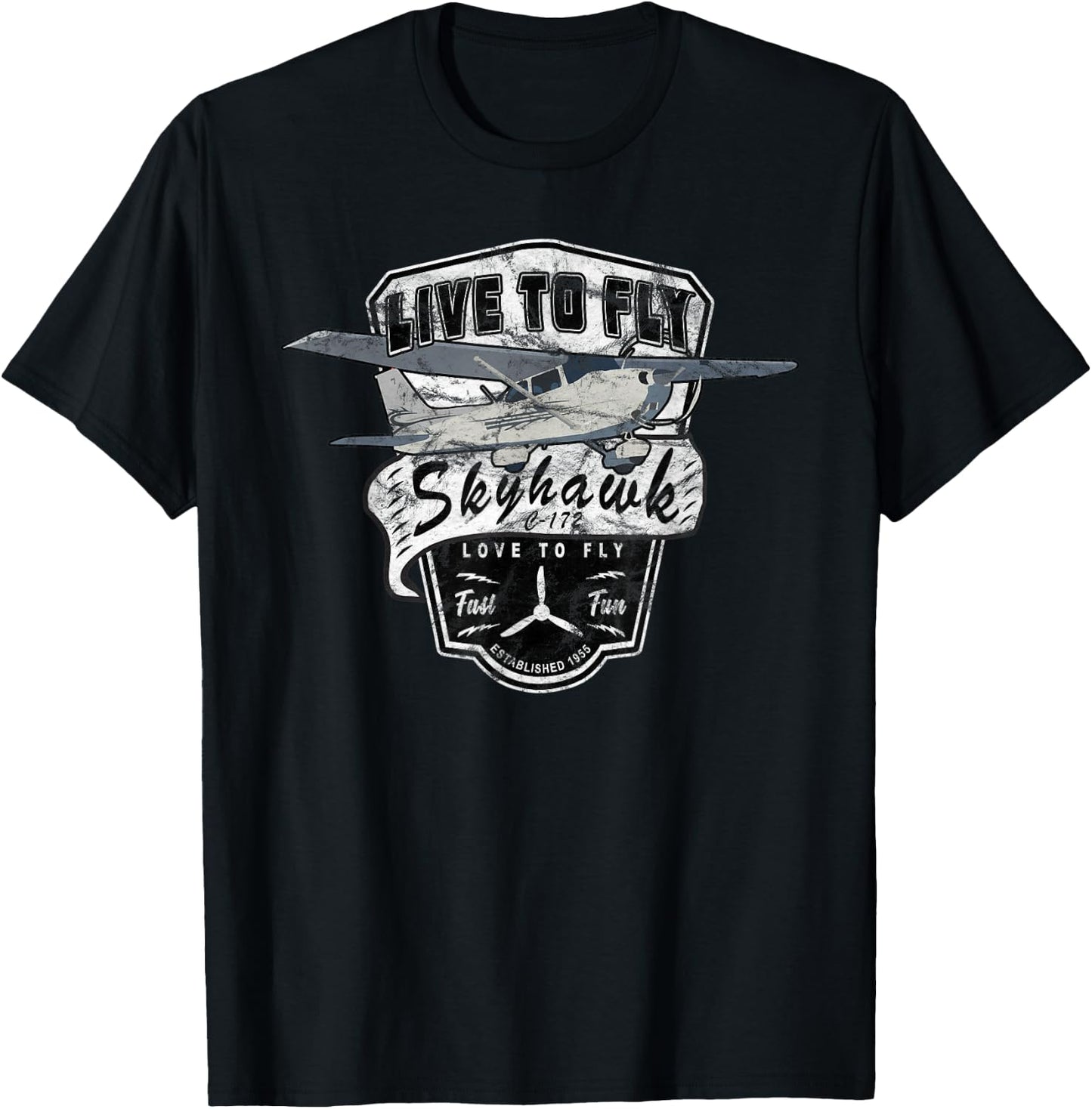 Live to Fly 172 Skyhawk Airplane Pilot Design T-Shirt - T-Shirt | Black