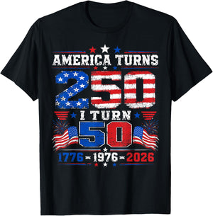 America Turns 250 I Turn 50 4th of July 1976 50th Birthday T-Shirt - T-Shirt | Black