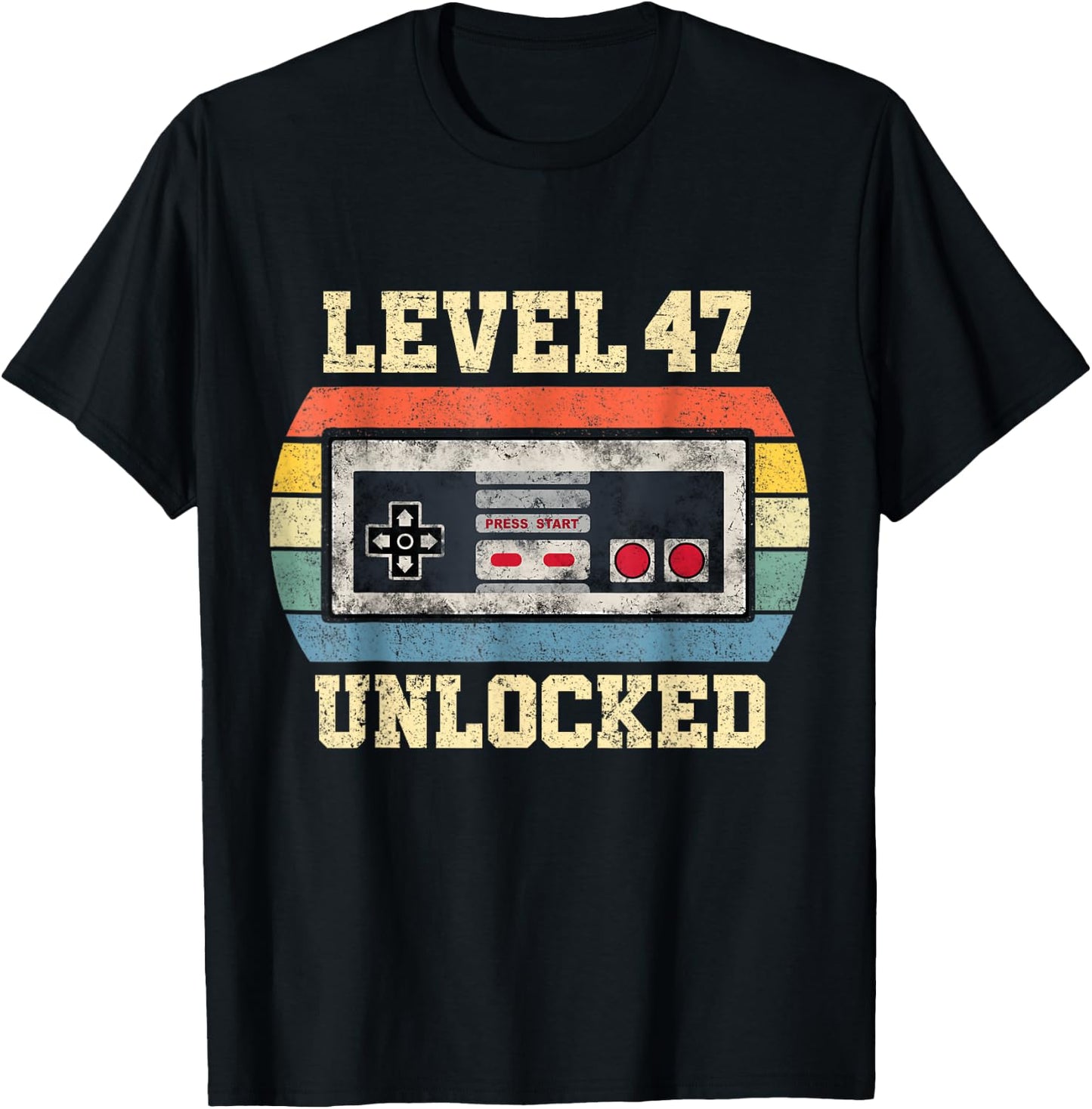 Level 47 Unlocked Funny 47 Year Old Gamer Gift 47th Birthday T-Shirt - T-Shirt | Black