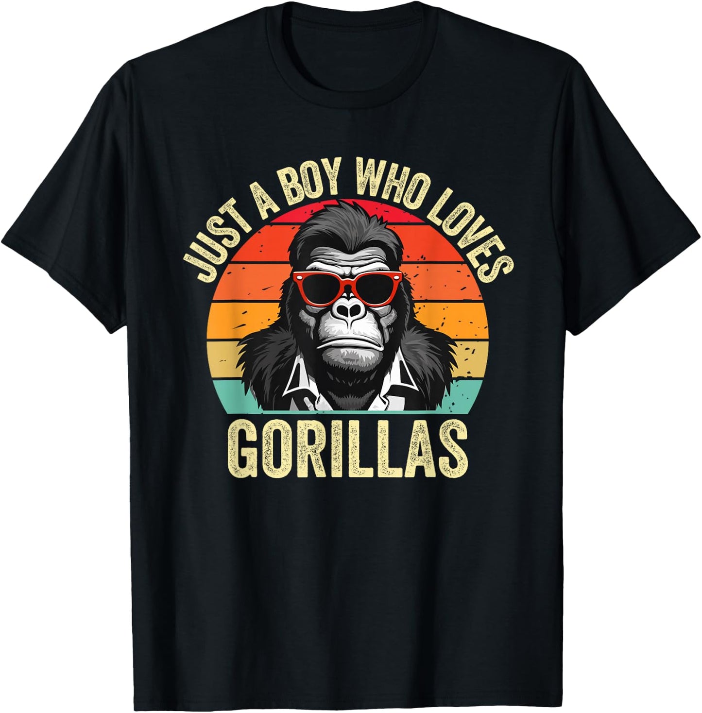 Just A Boy Who Loves Gorillas Kids Retro Gorilla Sunglasses T-Shirt - T-Shirt | Black