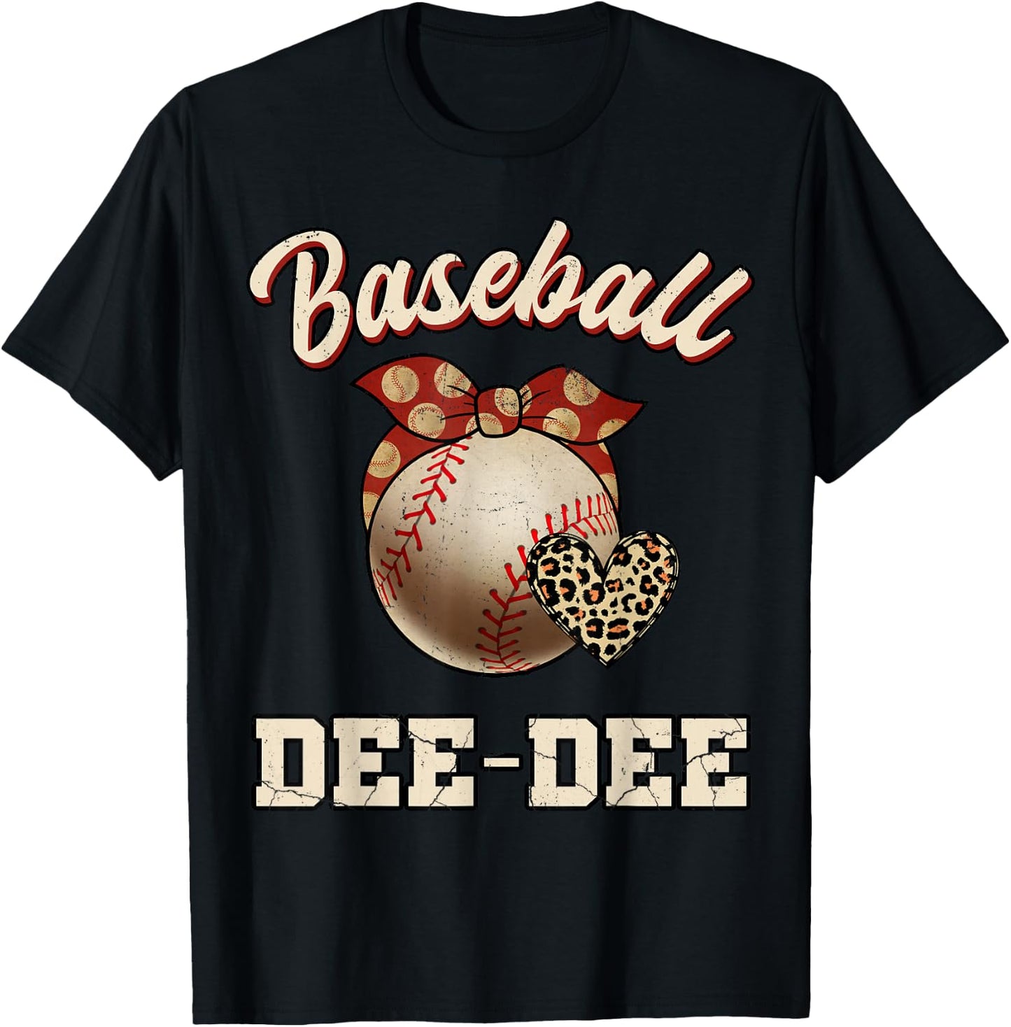 Baseball Dee-Dee Bandana Leopard Heart Fans Mother's Day T-Shirt - T-Shirt | Black