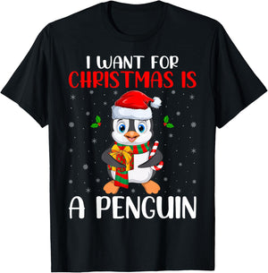 Penguin Lover -Adults Black Cartoon Christmas Birthday Modern Sweater Short Sleeve T-Shirt - T-Shirt | Black