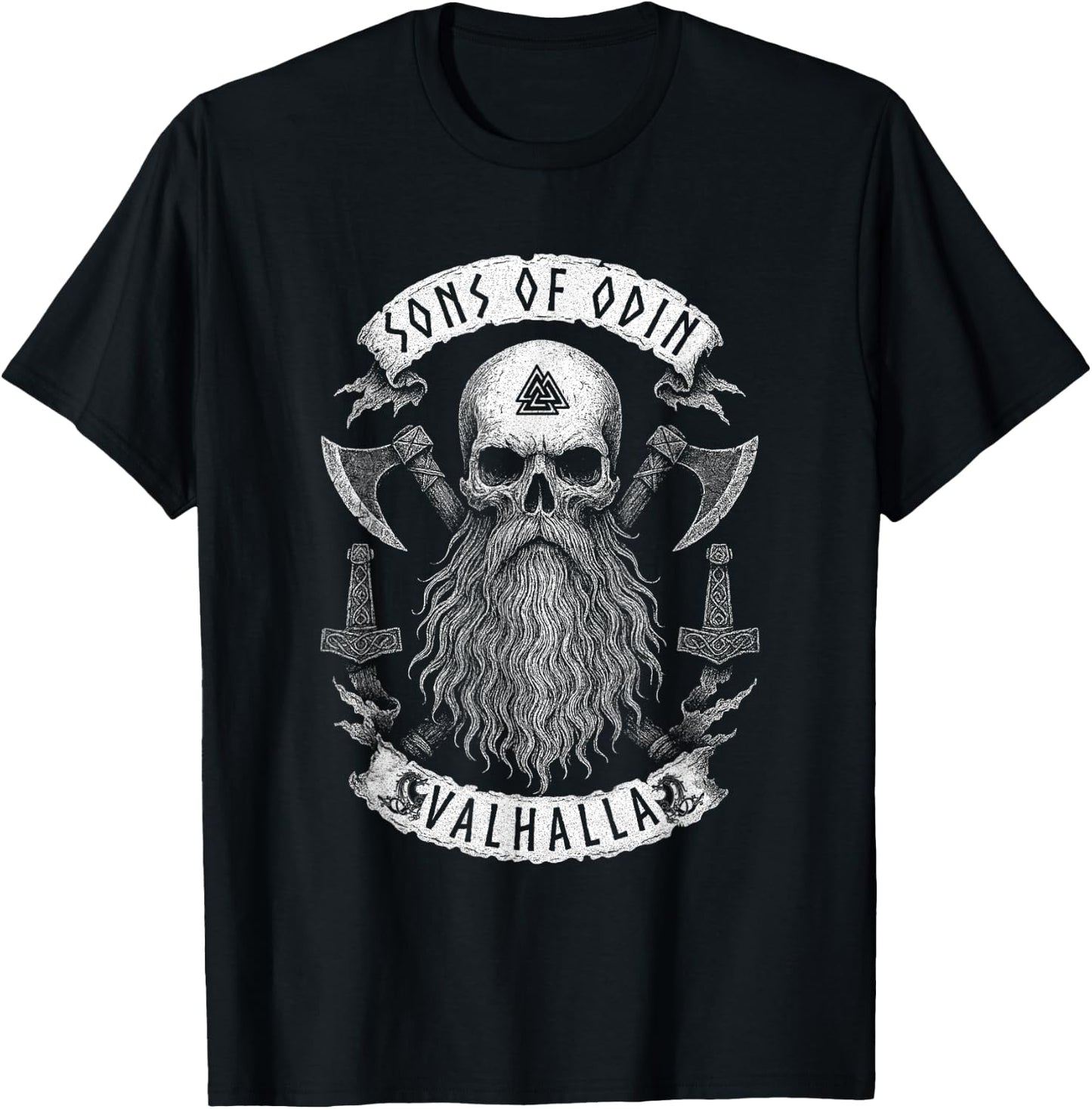 SONS OF ODIN- Valhalla Vikings Norse Skull Long Beard - Axe T-Shirt - T-Shirt | Black
