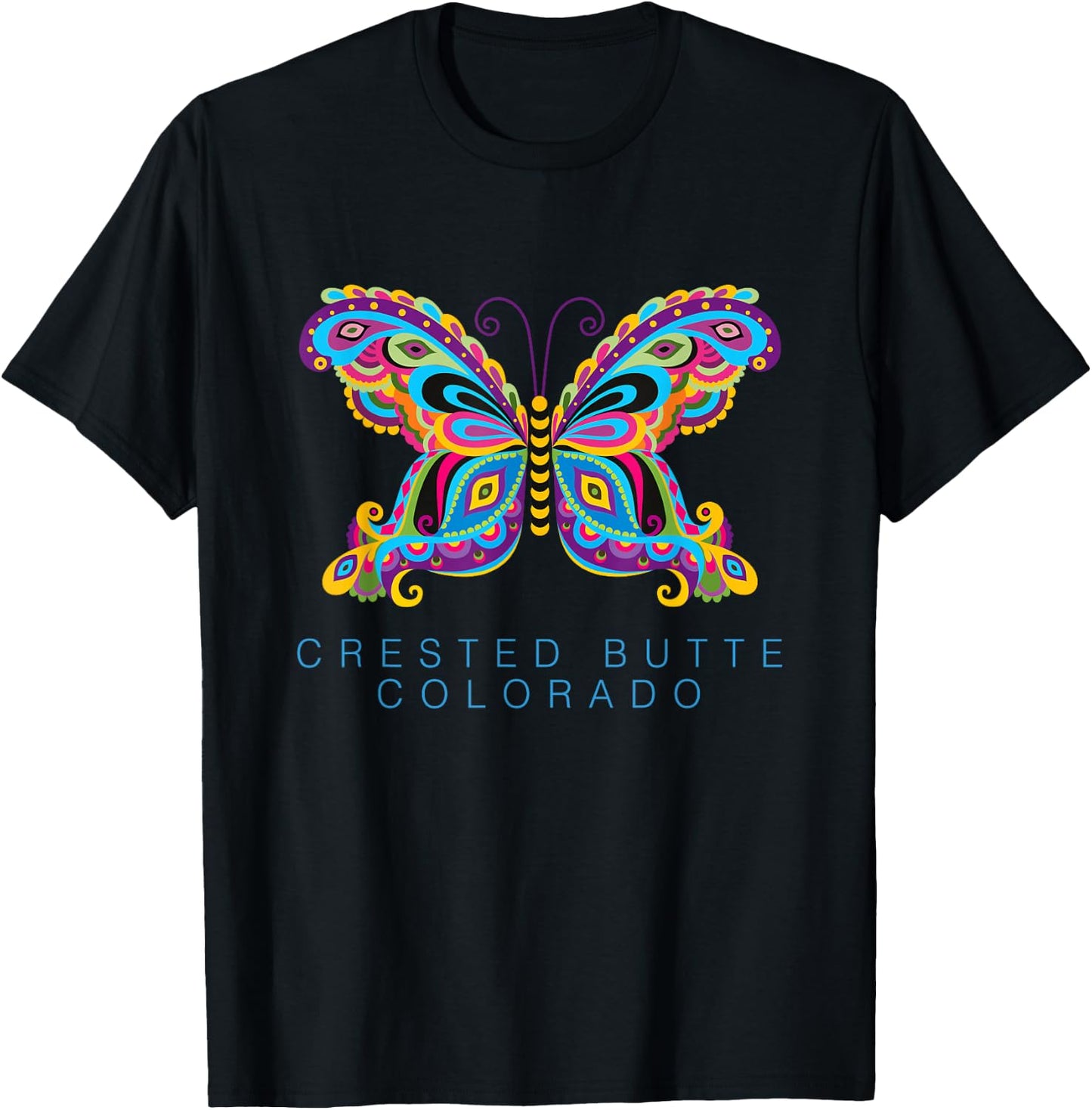 Crested Butte Colorado Souvenir Butterfly Graphic T-Shirt - T-Shirt | Black