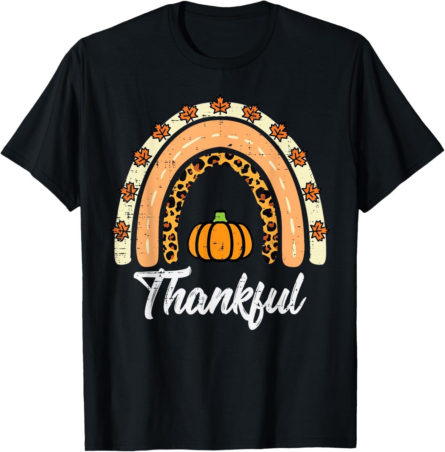 Thanksgiving Rainbow Thankful Fall Women Girls Kids Youth T-Shirt - T-Shirt | Black