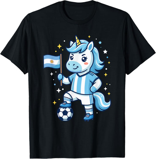 Argentina Flag Unicorn Cute Kawaii Argentinian T-Shirt - T-Shirt | Black