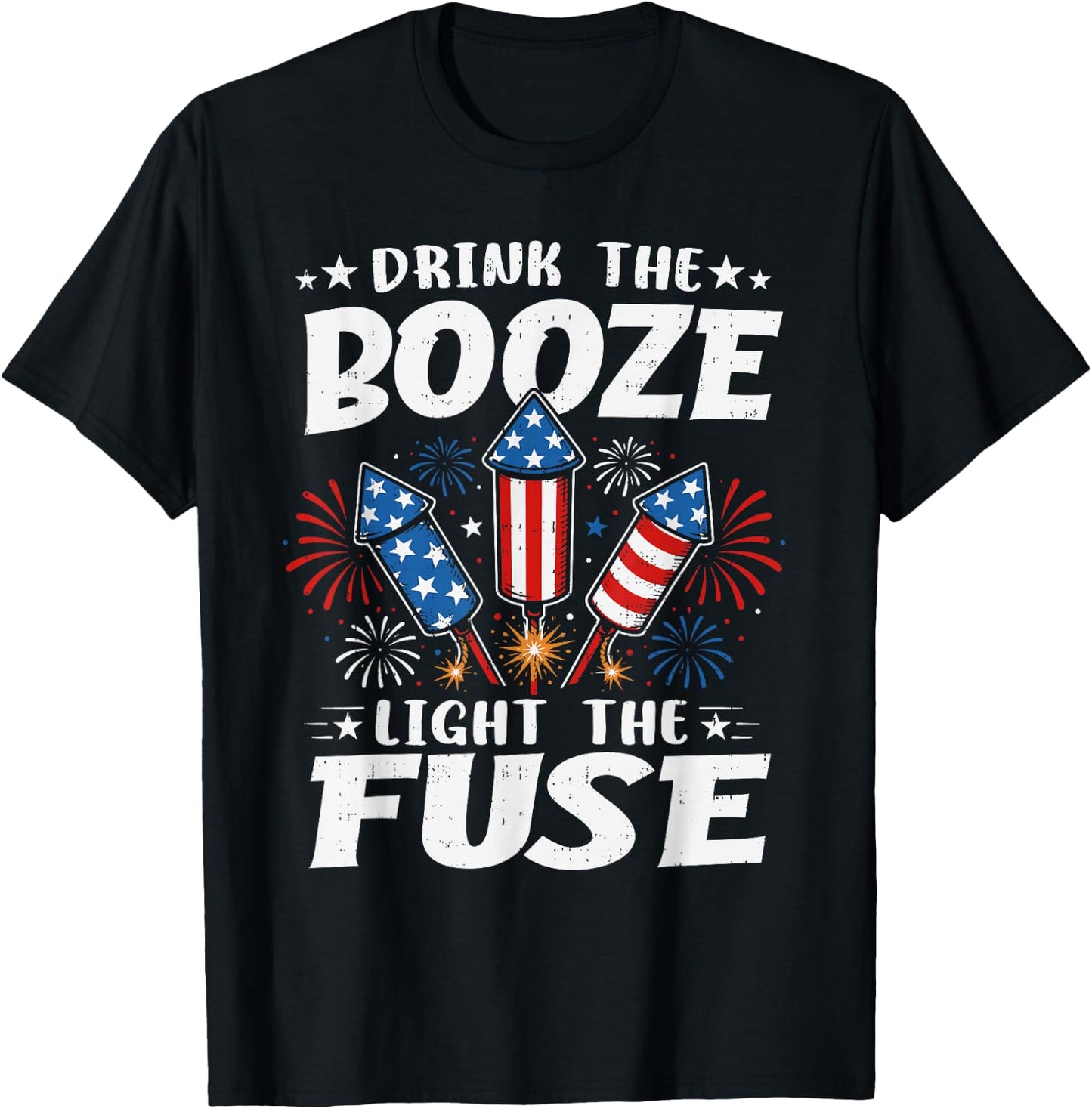 Funny Fireworks Fourth 4th of July America USA Men Women T-Shirt - T-Shirt | Black