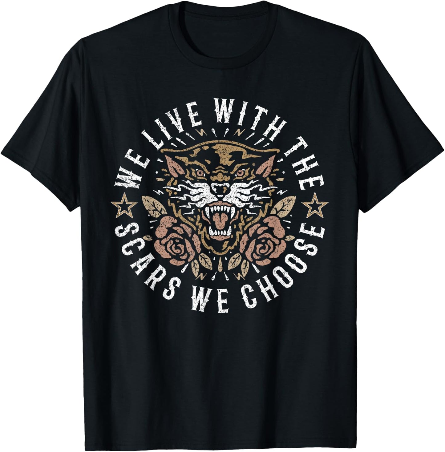 We Live With the Scars We Choose, Old School Panther Tattoo T-Shirt - T-Shirt | Black