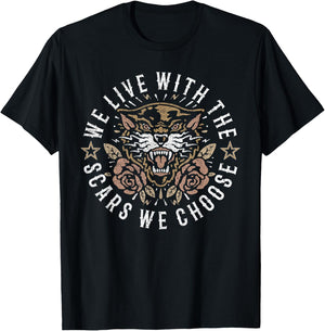 We Live With the Scars We Choose, Old School Panther Tattoo T-Shirt - T-Shirt | Black
