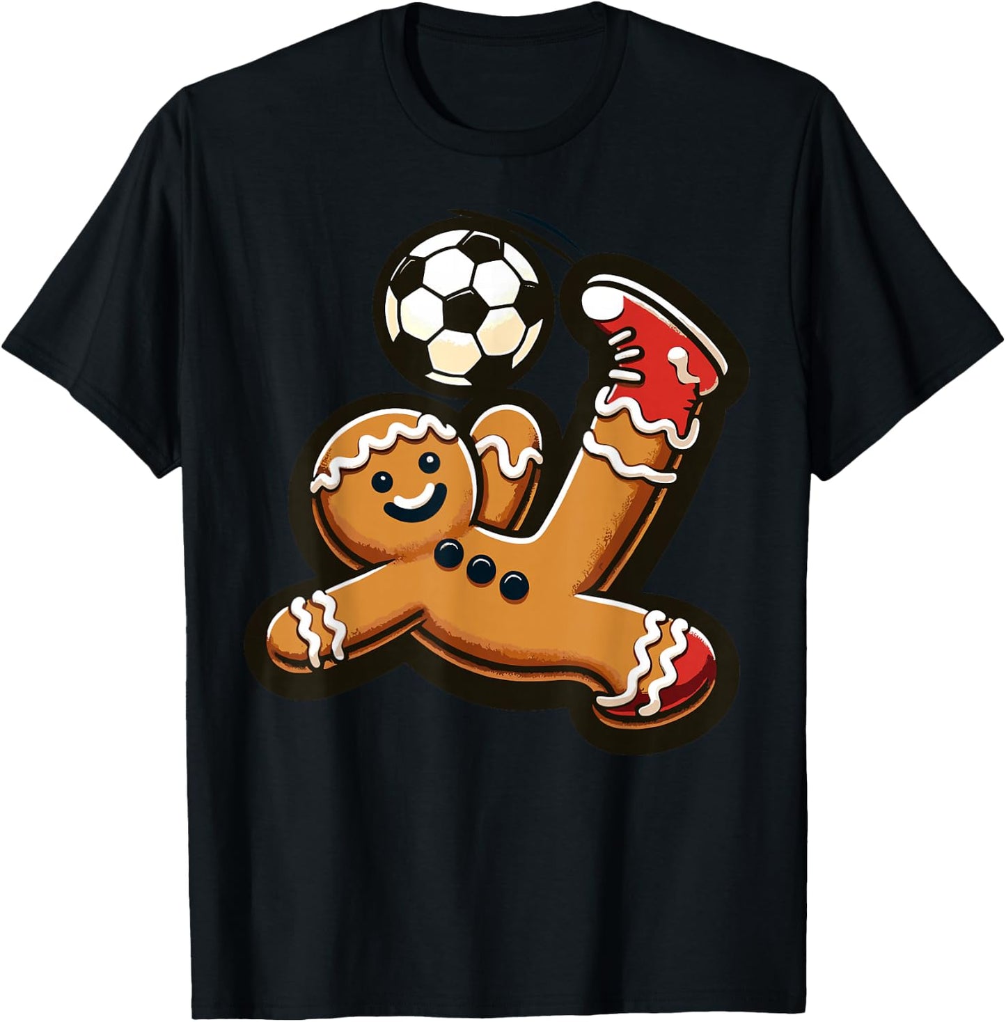 Gingerbread Plays Soccer Bicycle Kick, Cookie Christmas T-Shirt - T-Shirt | Black