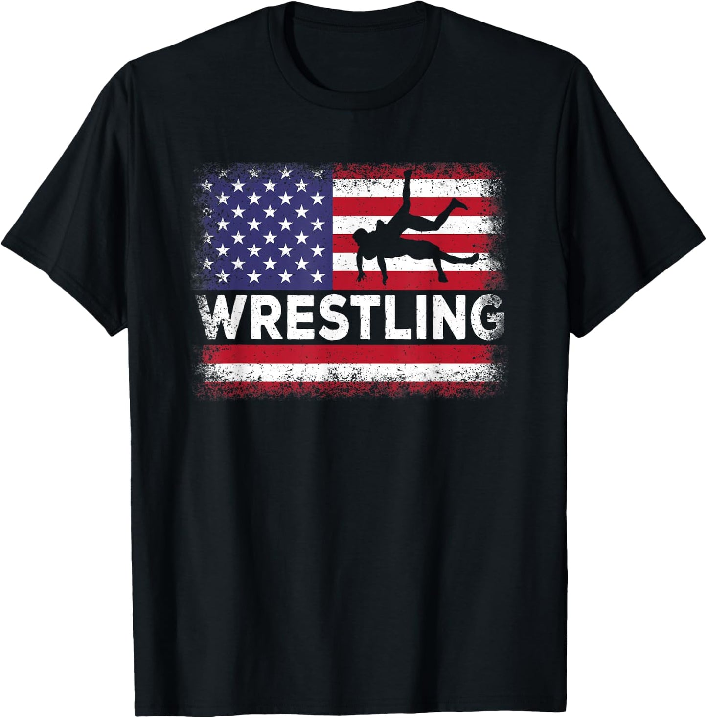 American Flag Wrestling Funny Wrestle Wrestler Men Women T-Shirt - T-Shirt | Black