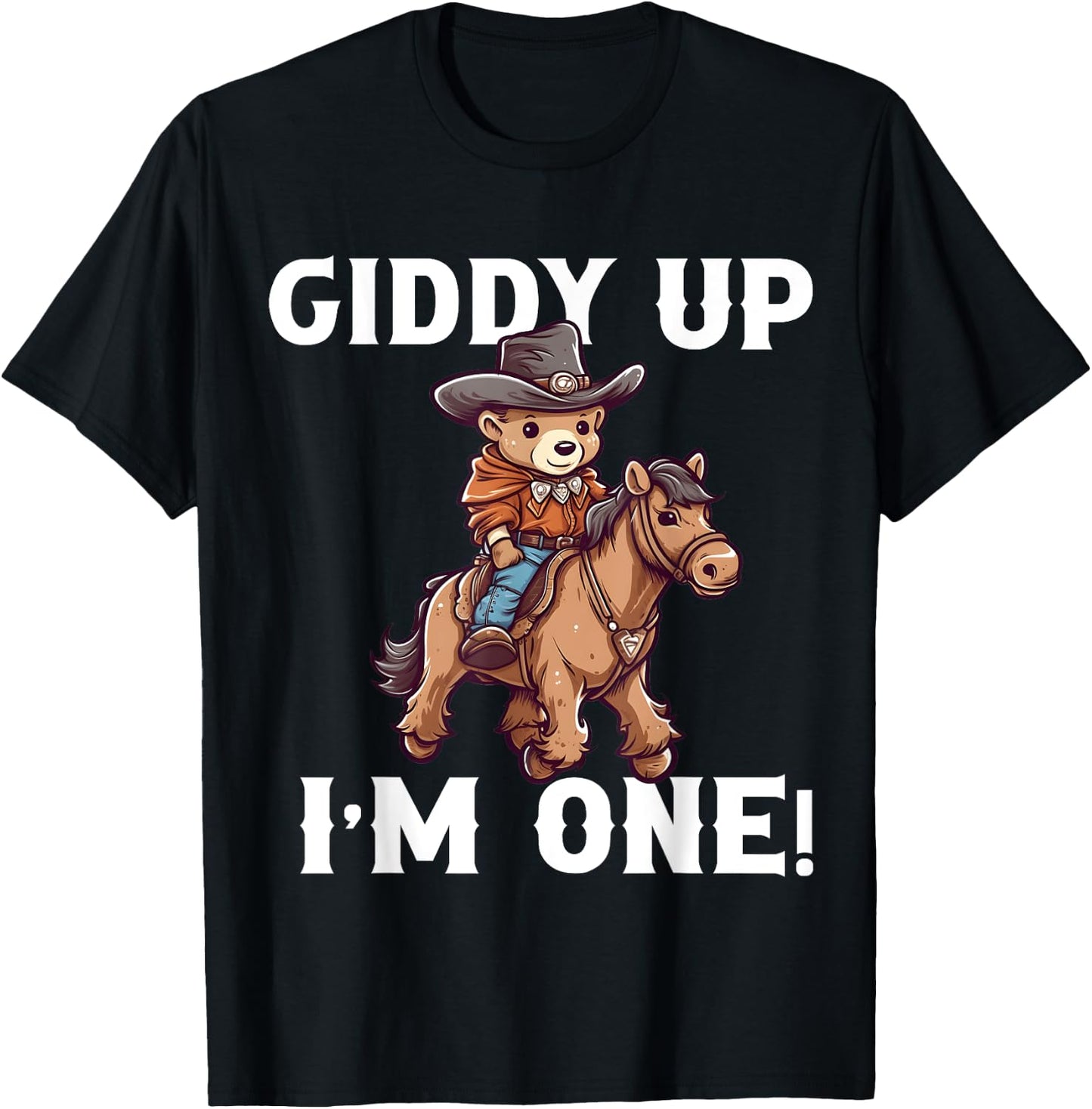 Cowboy 1st Birthday Teddy Bear Western Horse 1 Year Old Boy T-Shirt - T-Shirt | Black