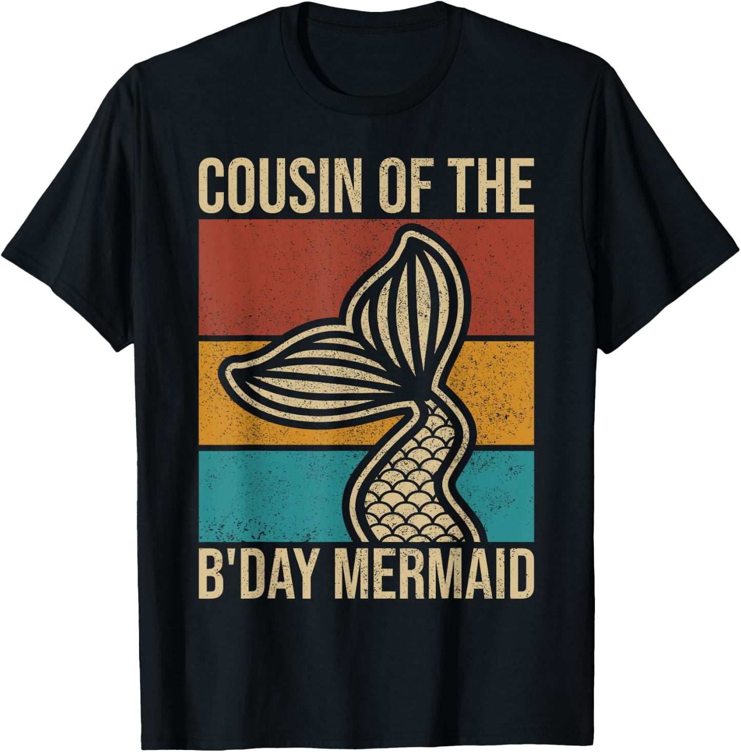 Cousin Of The Birthday Mermaid Party Outfit Vintage Mermaid T-Shirt - T-Shirt | Black