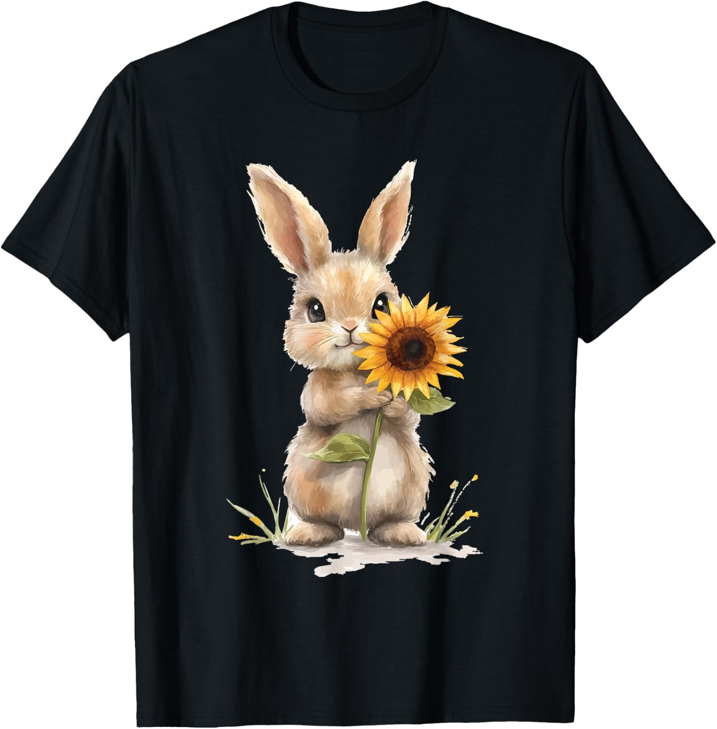 Bunny Sunflower T-Shirt - T-Shirt | Black