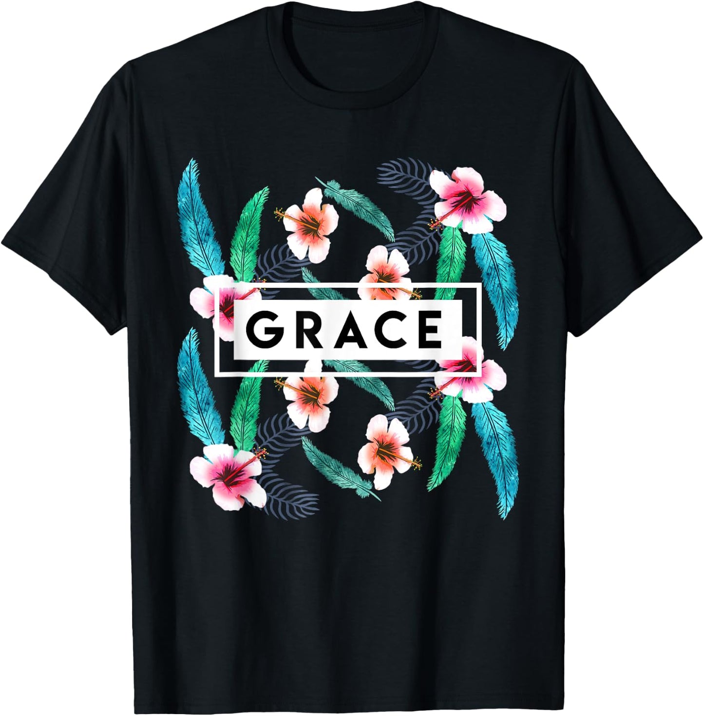 Grace On Flowers Religion Faith God Jesus Christian Gift T-Shirt - T-Shirt | Black