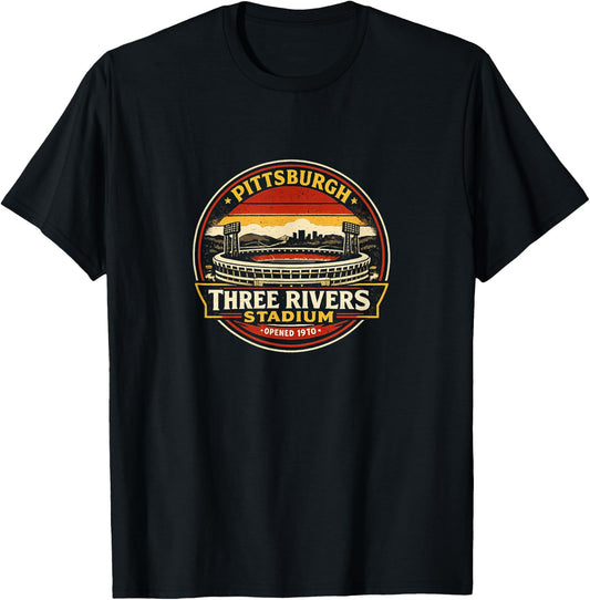 Vintage Pittsburgh Three Rivers Stadium Badge Design T-Shirt - T-Shirt | Black
