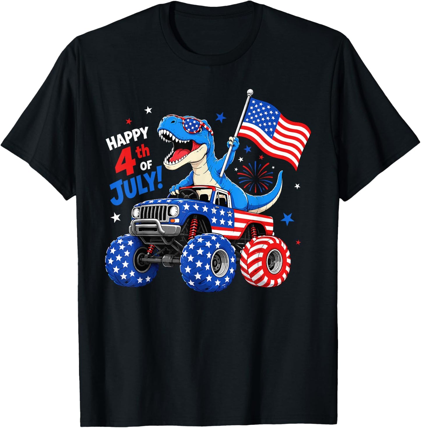 Patriotic Dinosaur Monster Truck 4th of July Toddler Boys T-Shirt - T-Shirt | Black