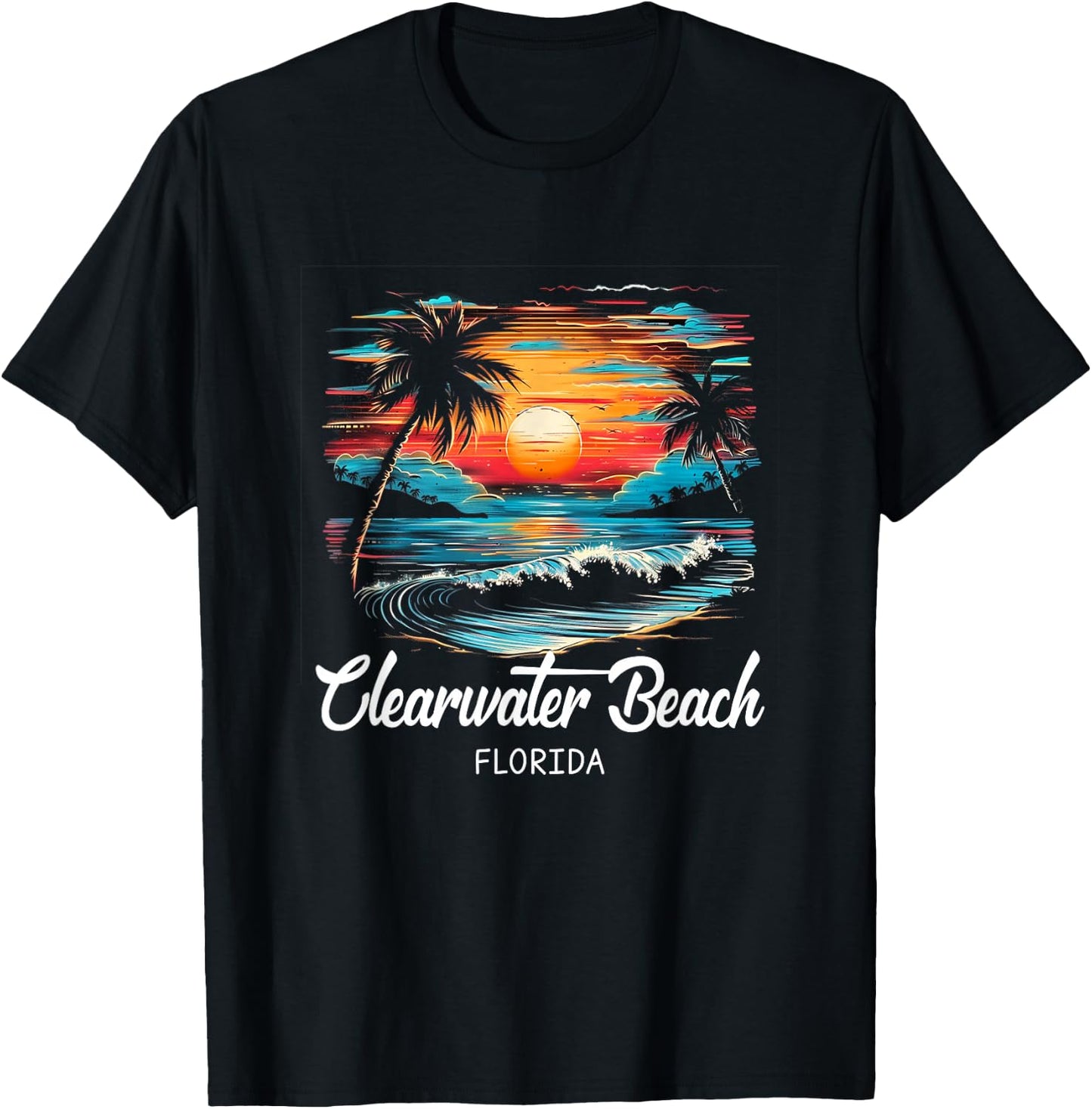 Family Vacation Retro Sunset Florida Clearwater Beach T-Shirt - T-Shirt | Black