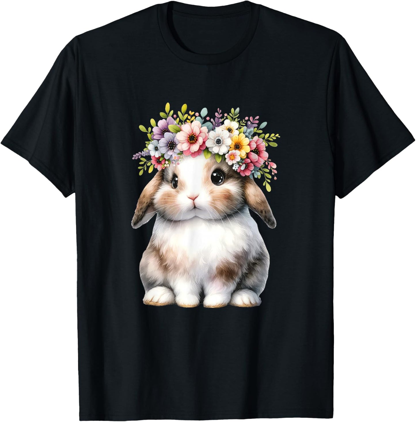 Easter Bunny Girls - Easter Bunny Flower Graphic T-Shirt - T-Shirt | Black
