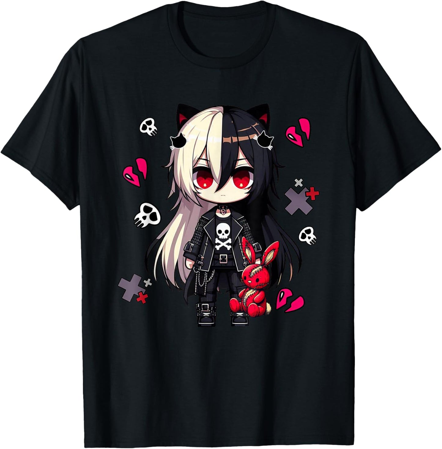 Chibi Kawaii Emo Pastel Goth Girl Anime Japanese Scary , Black, S T-Shirt - T-Shirt | Black