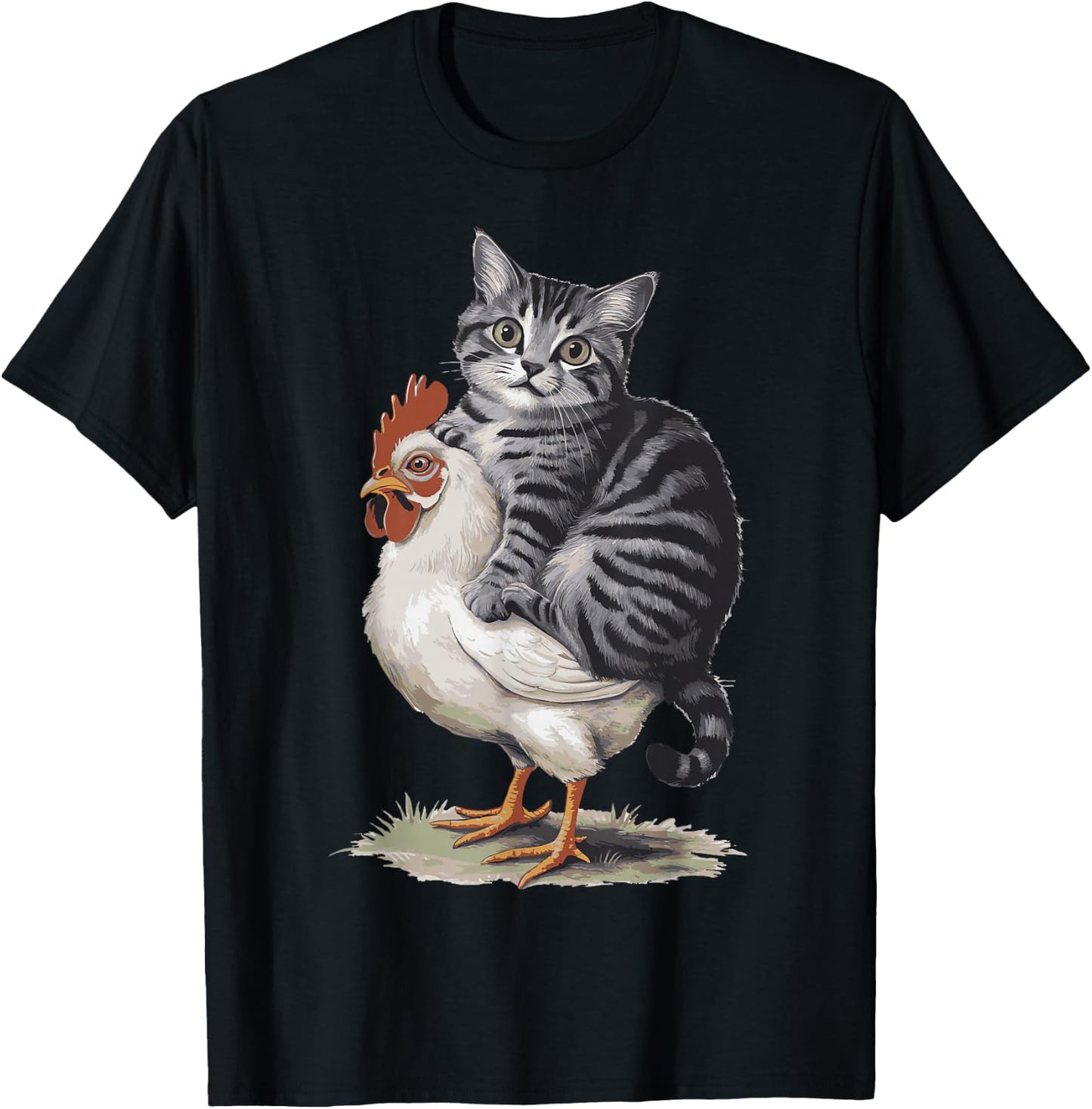 Cat Riding Chicken T-Shirt - T-Shirt | Black
