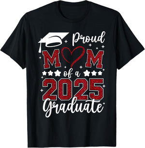 Proud Mom of 2025 Senior Graduate Matching Family Graduation T-Shirt - T-Shirt | Black