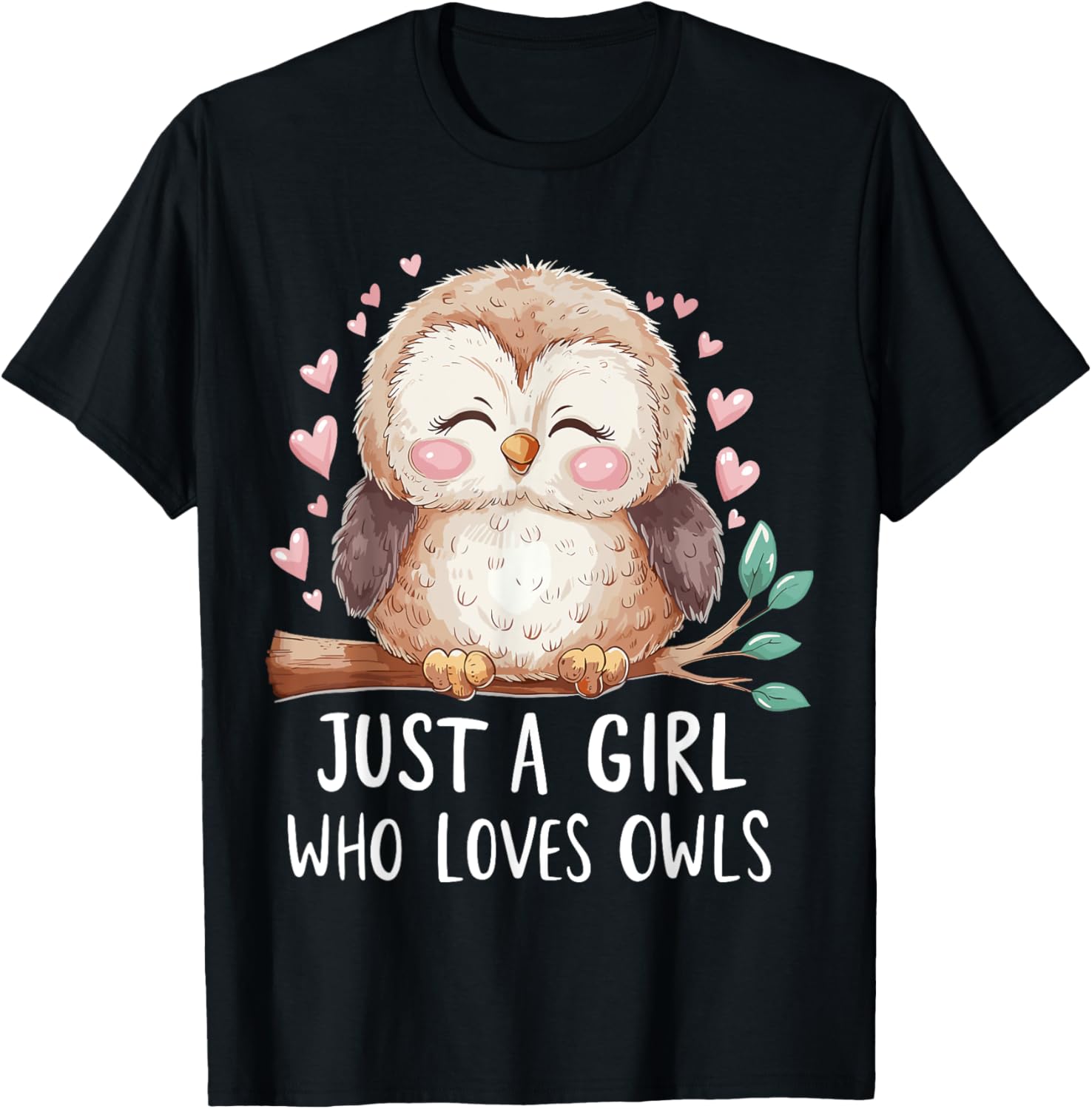 Just a Girl Who Loves Owls Cute Owl T-Shirt - T-Shirt | Black