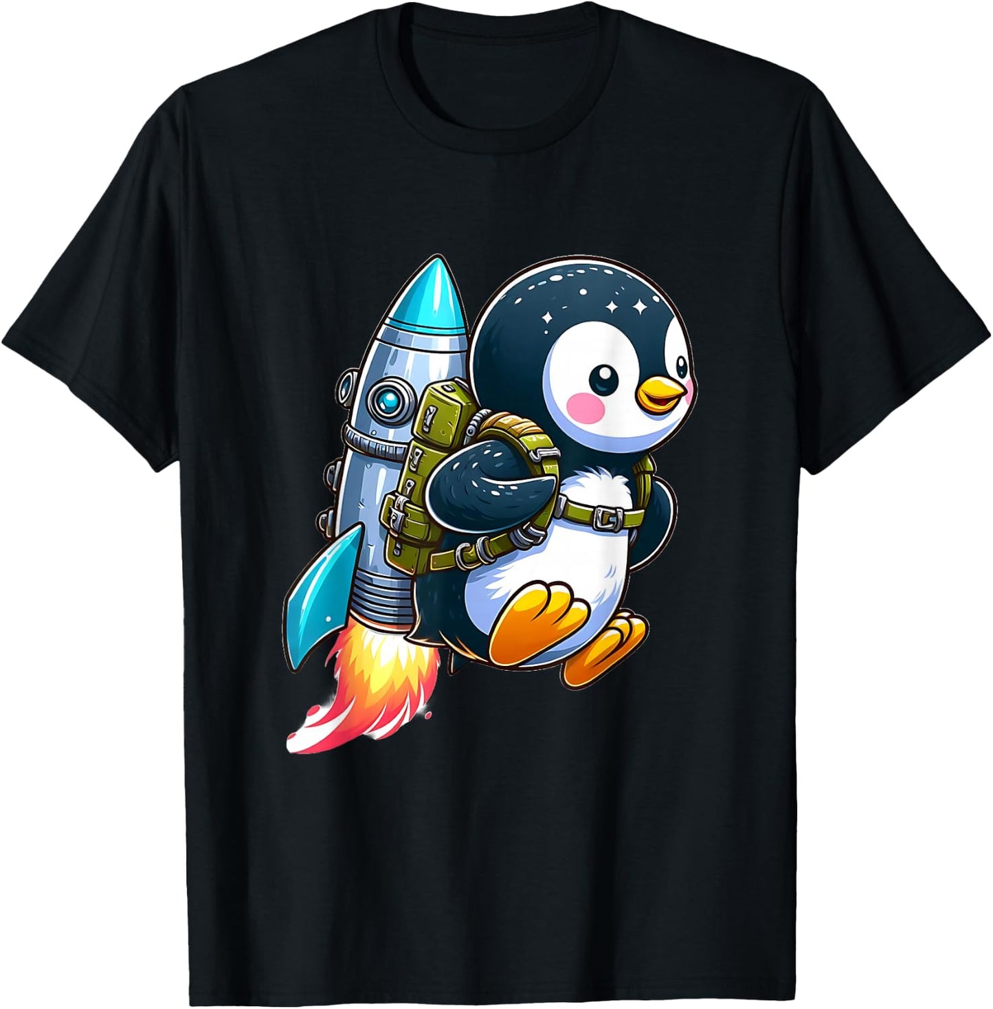Flying Penguin with Jetpack T-Shirt - T-Shirt | Black