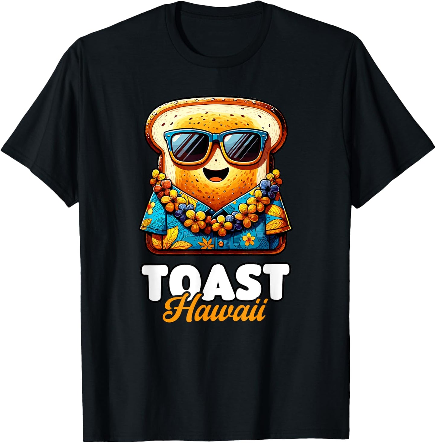 Toast Hawaii - Bread with Sunglasses and Hawaiian Shirt , black T-Shirt - T-Shirt | Black