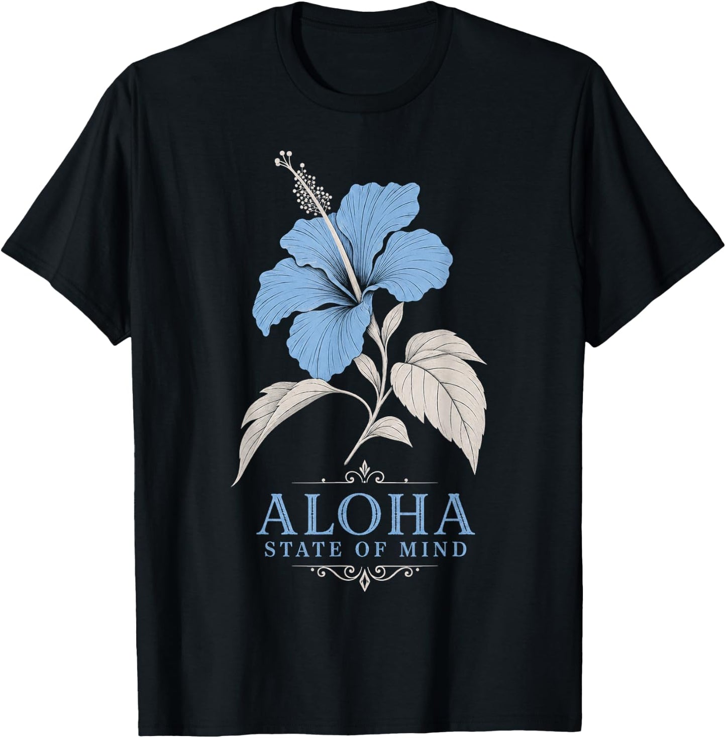 Hibiscus Flower Aloha State of Mind Illustration T-Shirt - T-Shirt | Black
