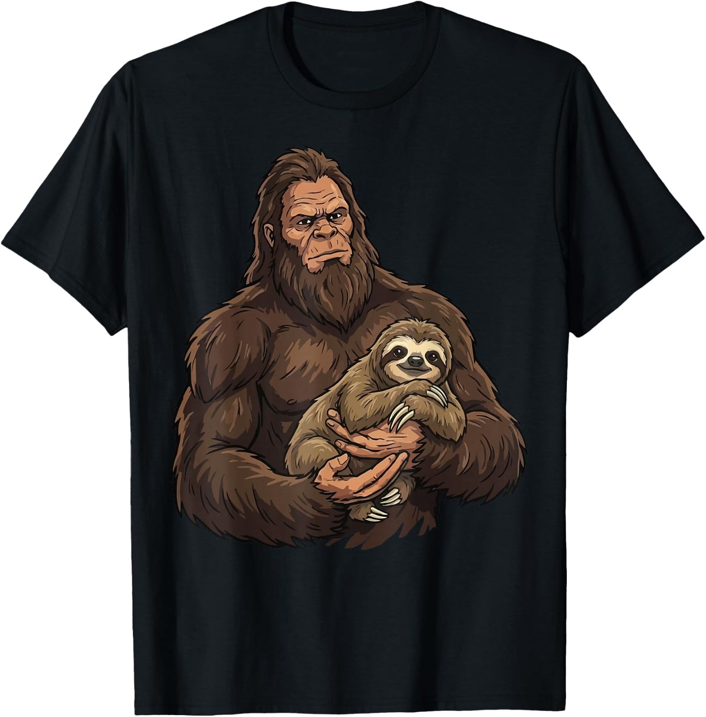 Bigfoot Holding Sloth T-Shirt - T-Shirt | Black