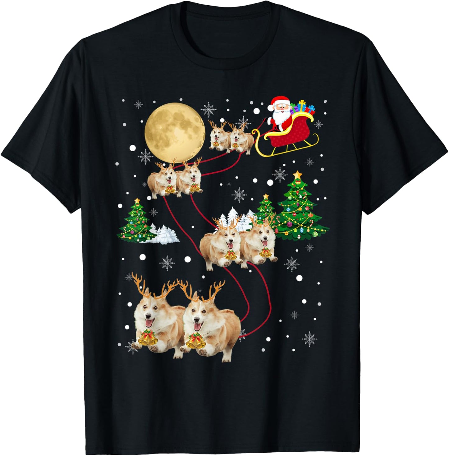 Corgi Dogs Tree Christmas Sweater Xmas Gifts For Pet Dog Women Kids T-Shirt - T-Shirt | Black
