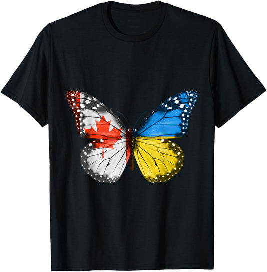 Canadian Ukrainian Flag Butterfly Canada Ukraine T-Shirt - T-Shirt | Black