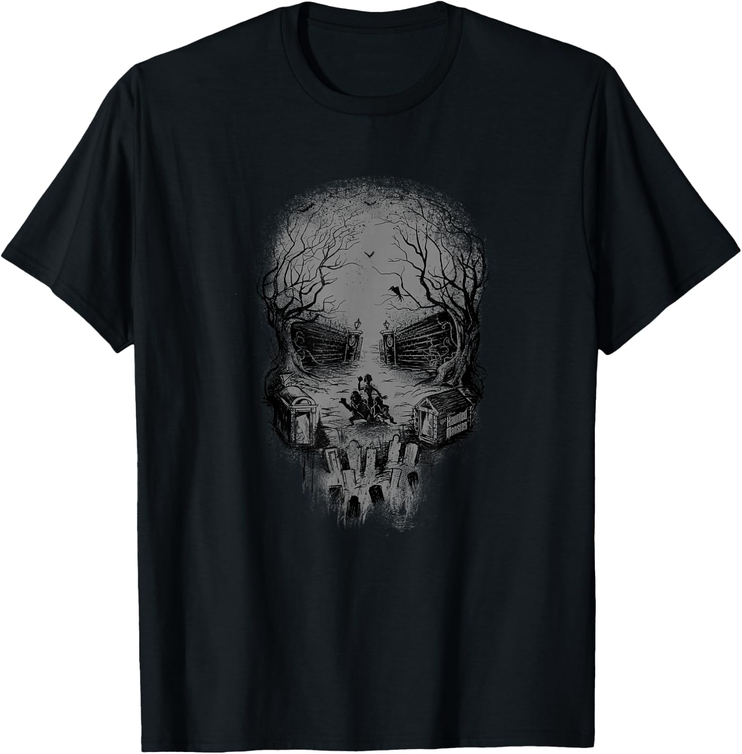 The Haunted Mansion Skull Shaped Graveyard Wide Shot T-Shirt - T-Shirt | Black