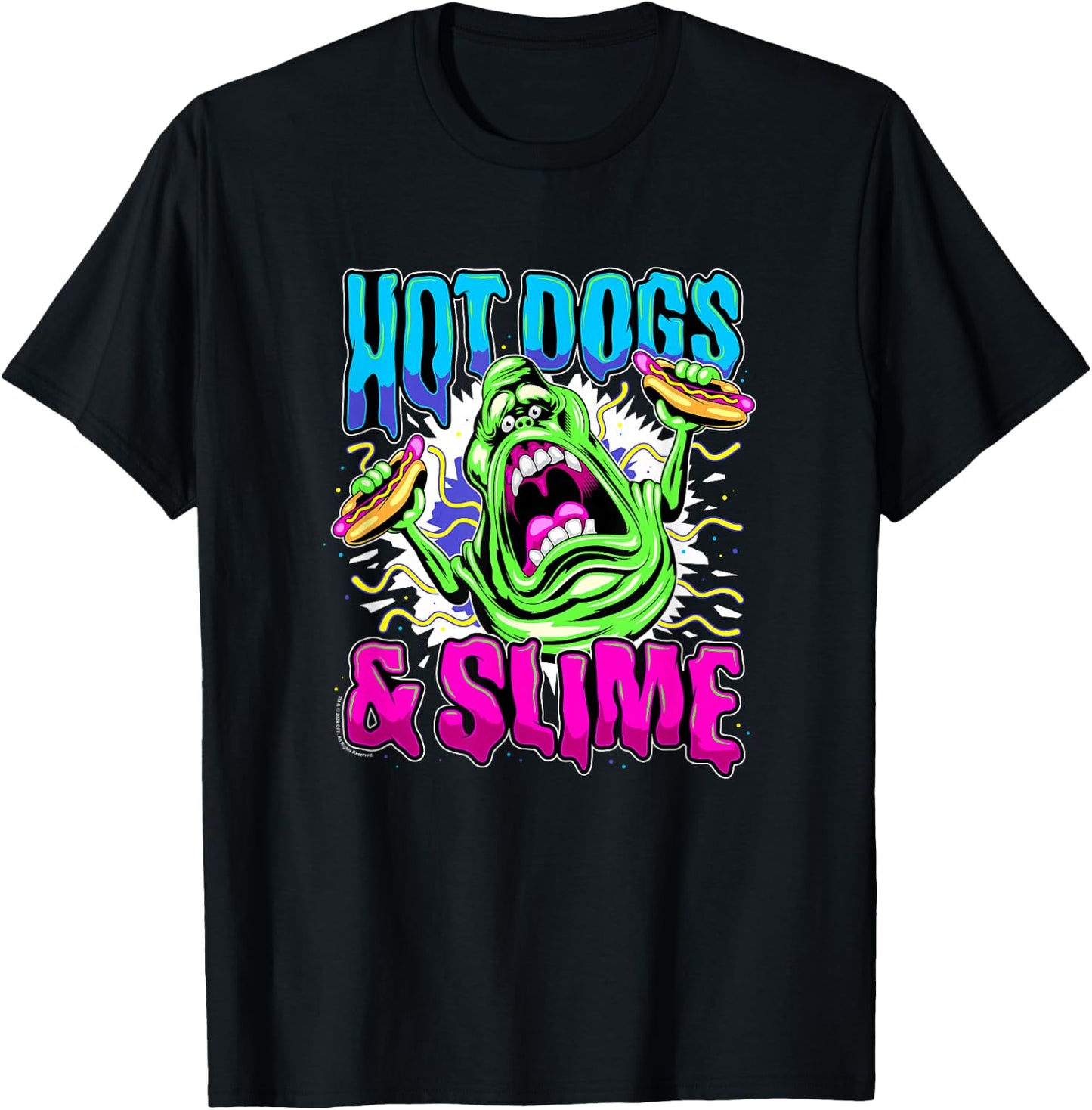 Ghostbusters Vintage Slimer Retro Hot Dogs & Slime Logo - Erwachsene und Kinder - Schwarz - S T-Shirt - T-Shirt | Black