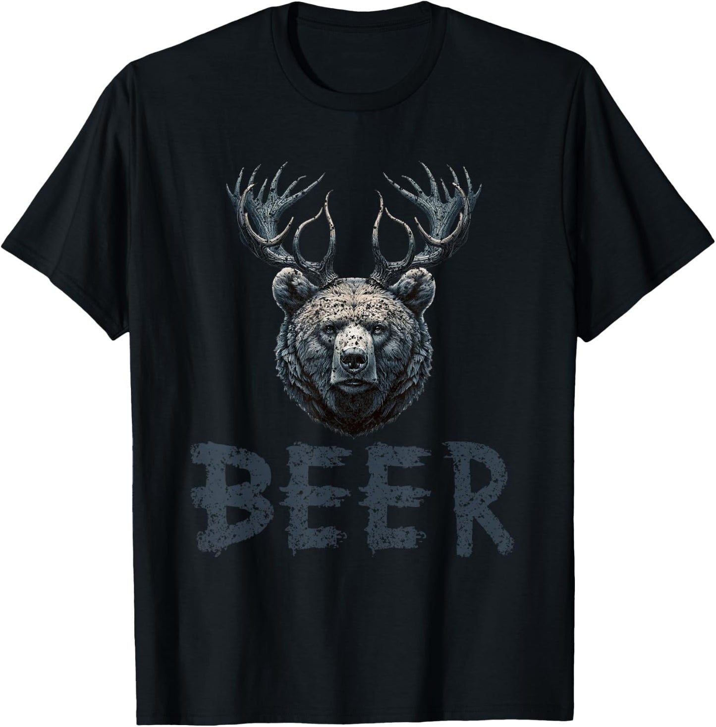 Beer Bear With Antlers Deer Bear Grizzly Beer T-Shirt - T-Shirt | Black