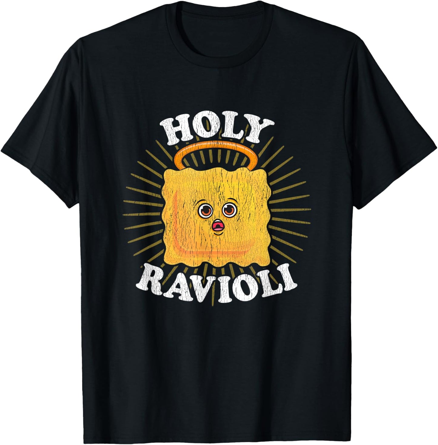 Holy Ravioli Pun Funny Kawaii Italian Food Illustration T-Shirt - T-Shirt | Black