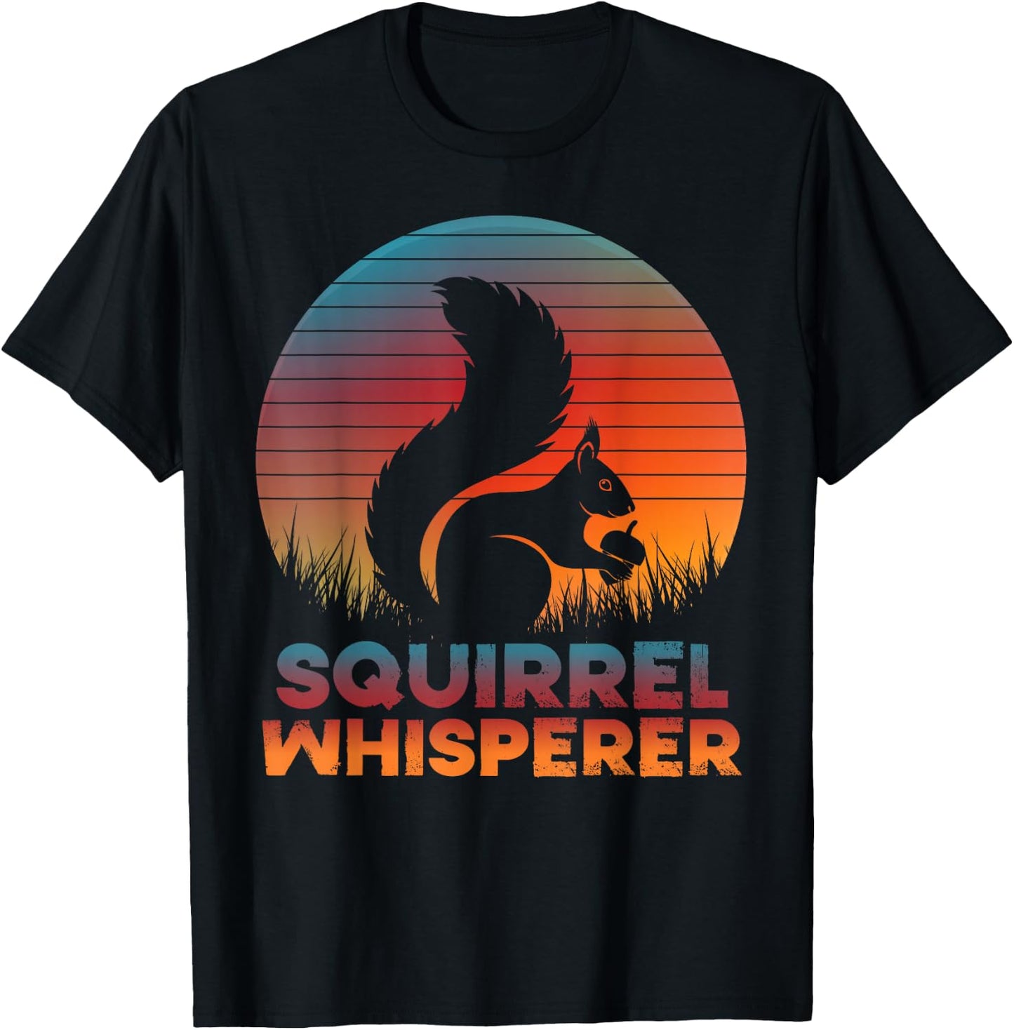 Funny Squirrel Whisperer Rodent Animal Lover Retro Sunset T-Shirt - T-Shirt | Black