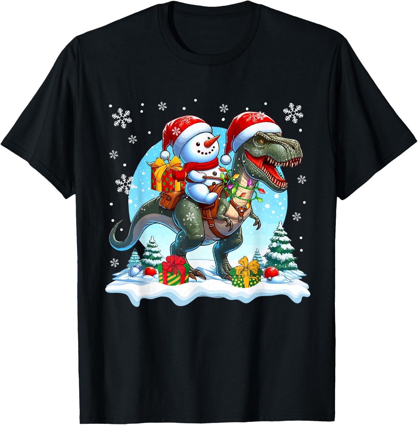 Santa Snowman Riding T-Rex Christmas Family Kids Toddler T-Shirt - T-Shirt | Black