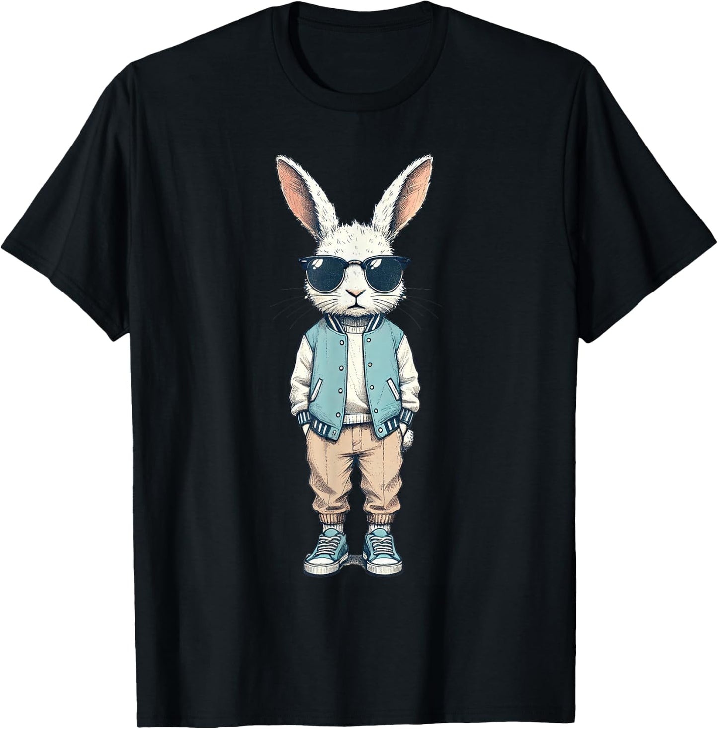 Boys Easter Shirt Bunny Rabbit with Sunglasses Kids T-Shirt - T-Shirt | Black