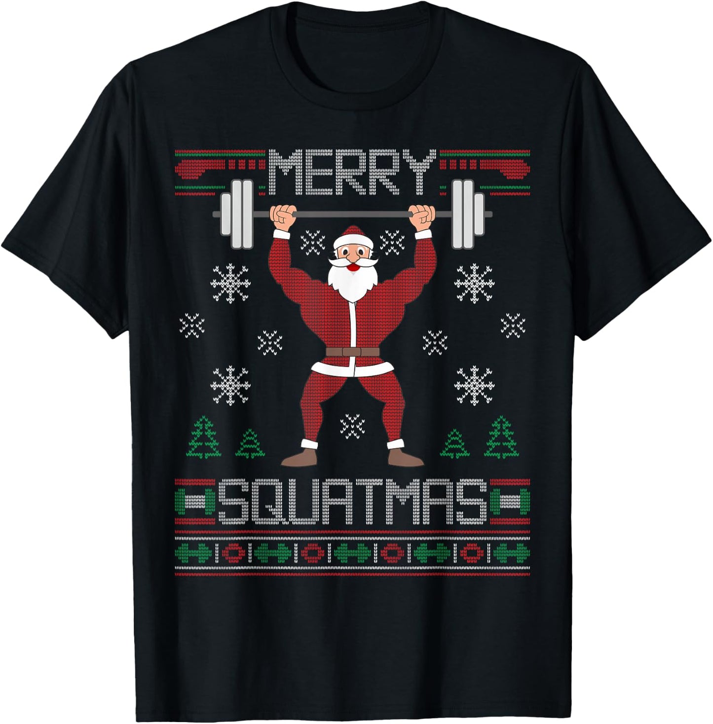 Merry Squatmas Ugly Christmas Sweater Squat Gym Santa Claus T-Shirt - T-Shirt | Black